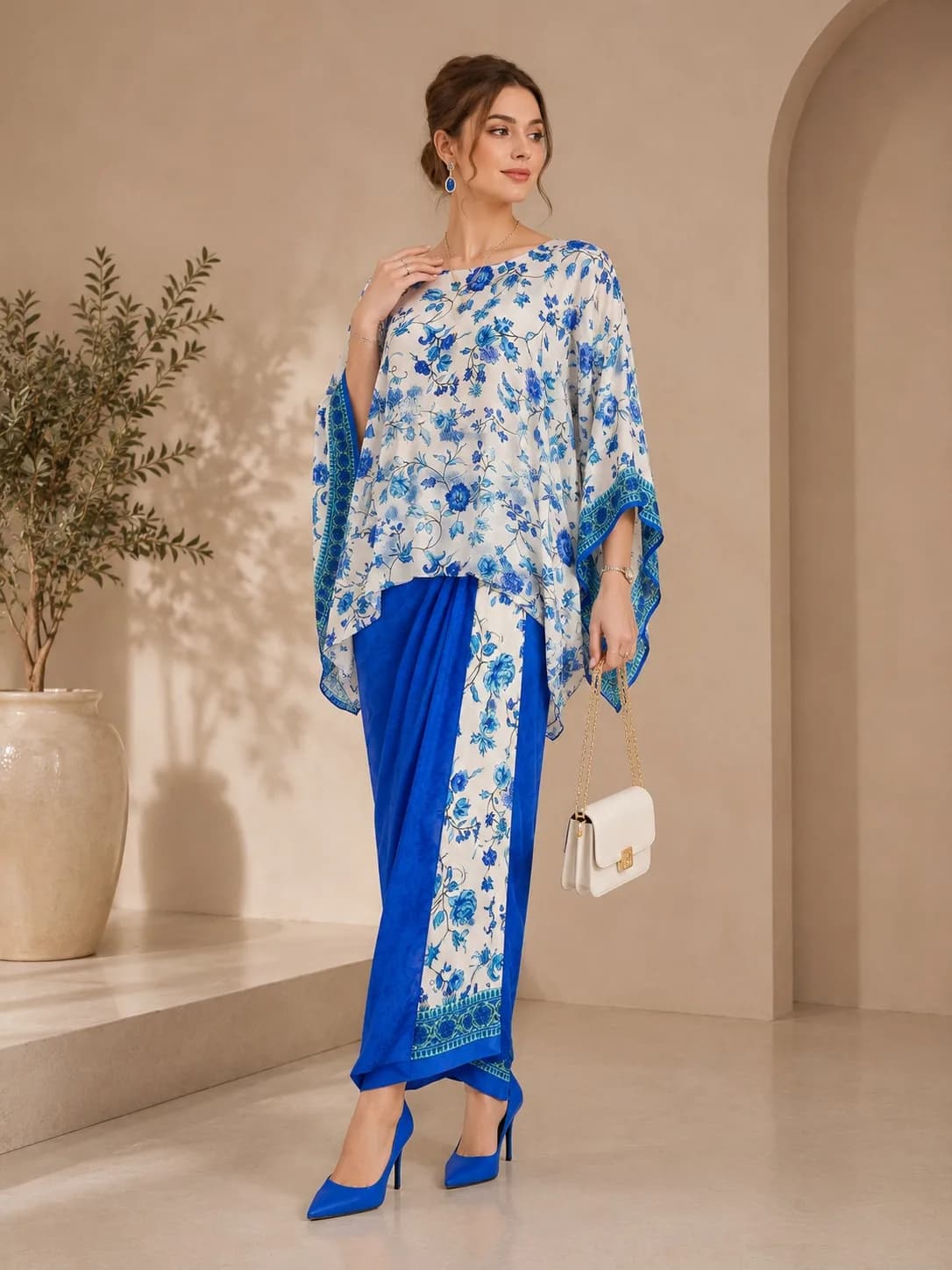 Blue Blossom Kaftan Dress