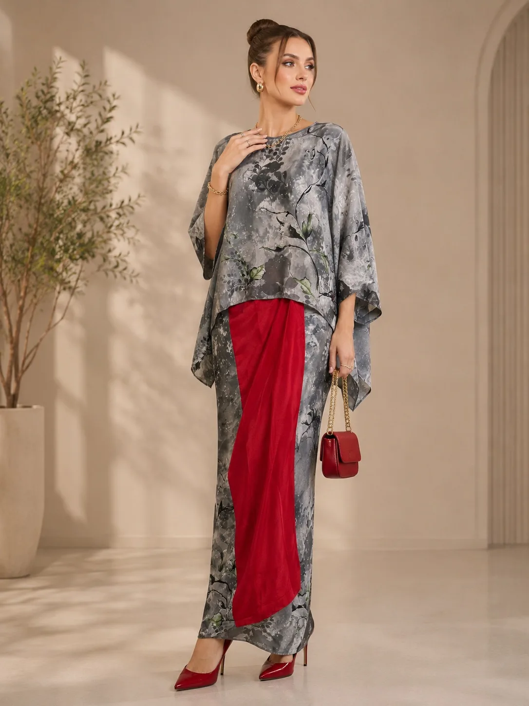 Crimson Elegance Kaftan Dress