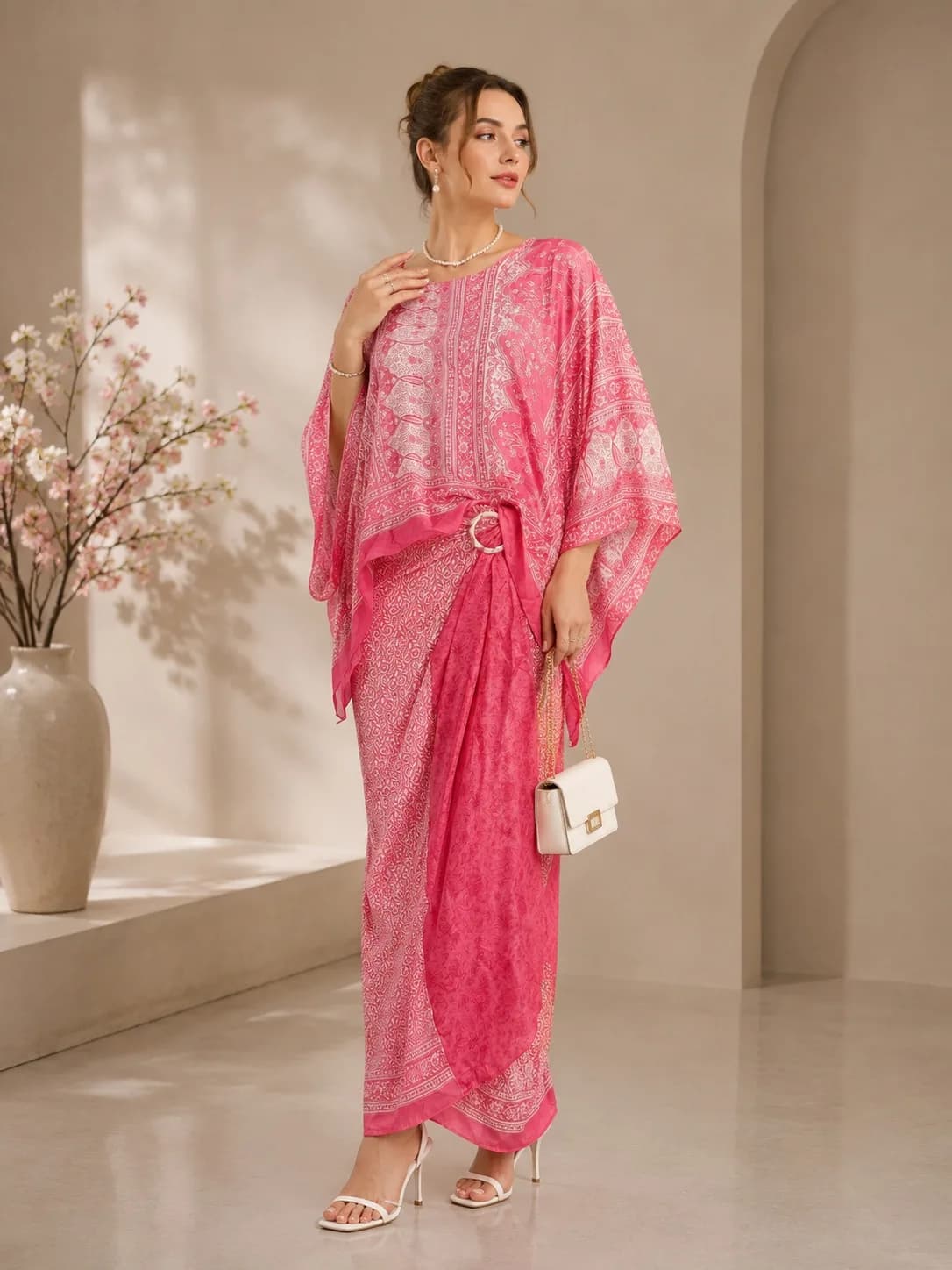 Blush Blossom Drape Kaftan set