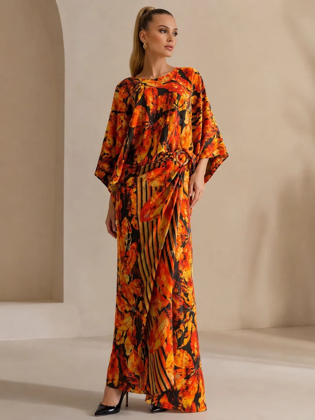 Autumn Ember Printed Kaftan Dress